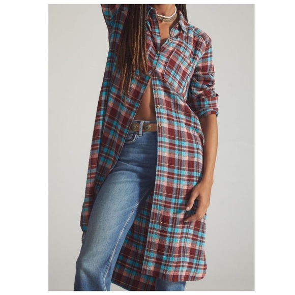 Pilcro Anthropologie Buttom Down Top Duster Side Slit Tunic - Picture 2 of 7